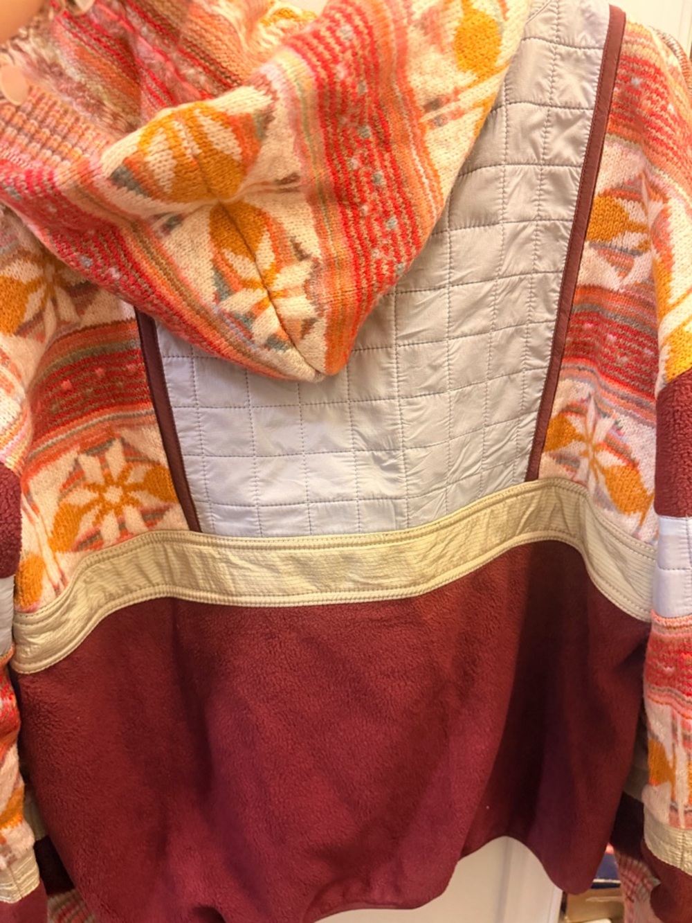 Free People Multicolor Patchwork Pullover Hoodie - Rust, Orange, Cream, Gray - Picture 5 of 9